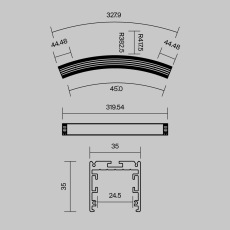Радиусный профиль 35x35 Ø800мм 1/8 круга черный, ALM-3535R-B-D-45°-0.8M