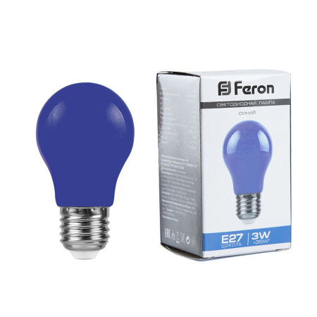 Лампа светодиодная, (3W) 230V E27 синий A50, LB-375