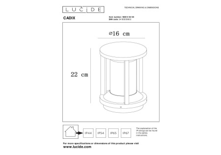 Уличный светильник Lucide Cadix 15804/22/30