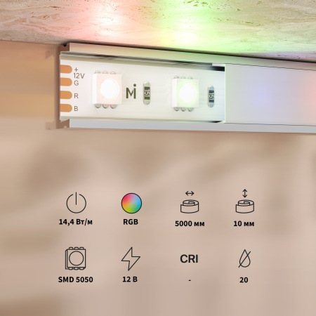 Светодиодная лента Base 12В 5050 14,4Вт/м RGB 5м IP 20 201195