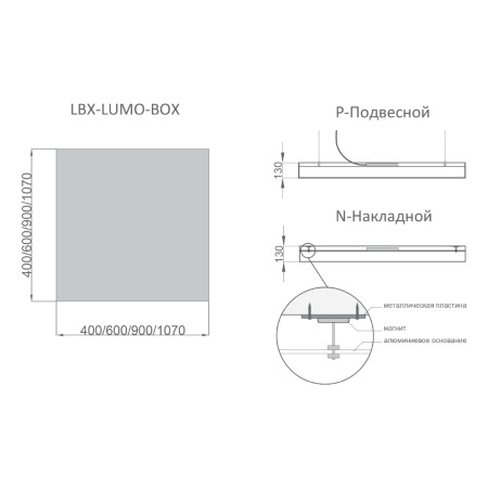 Светильник RVE-LBX-LUMO-BOX-400 квадрат 400x400x130мм