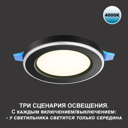 359015 SPOT NT23 297 черный Светильник встраиваемый светодиодный (три сценария работы) IP20 LED 4000К 12W+4W 100-265V 1120Лм SPAN