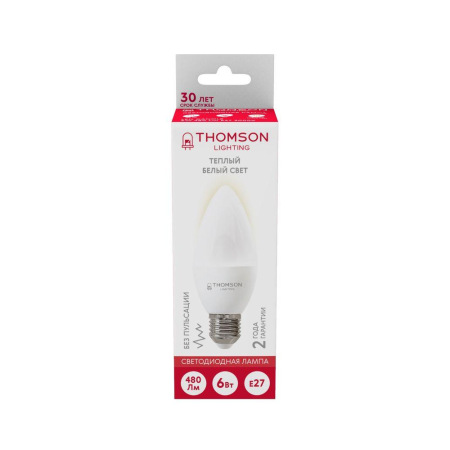 Лампа светодиодная Thomson E27 6W 3000K свеча матовая TH-B2357
