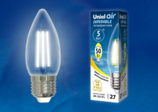 Лампа светодиодная филаментная диммируемая Uniel E27 5W 3000K прозрачная LED-C35-5W/WW/E27/CL/DIM UL-00003643