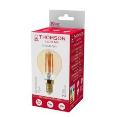 Лампа светодиодная филаментная Thomson E14 9W 2400K шар прозрачная TH-B2123