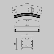 Радиусный профиль 35x35 Ø3000мм 1/8 круга черный, ALM-3535R-B-D-45°-3M
