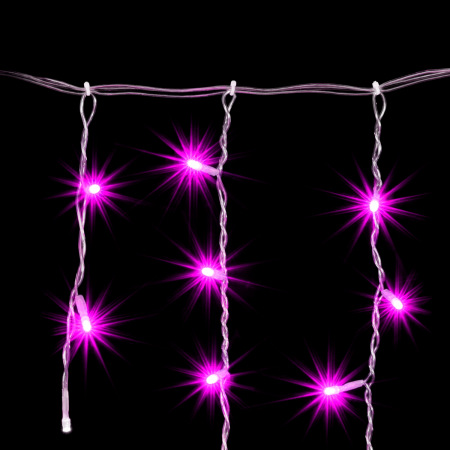 Гирлянда Бахрома 3,1 x 0,5 м Розовая с Мерцанием Белого Диода 220В, 150 LED, Провод Прозрачный ПВХ, IP54