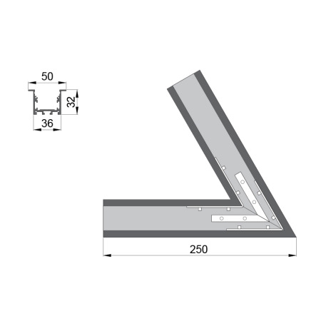 Соединитель  RVE-CONNECT-60  угловой 60° для встраиваемого профиля 49х32 мм.