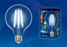 Лампа светодиодная филаментная Uniel E27 10W 4000K прозрачная LED-G95-10W/4000K/E27/CL PLS02WH UL-00004863