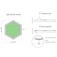 Светильник RVE-LBX-MOSS-HEXA-400 Шестиугольник со мхом 400x346x100мм