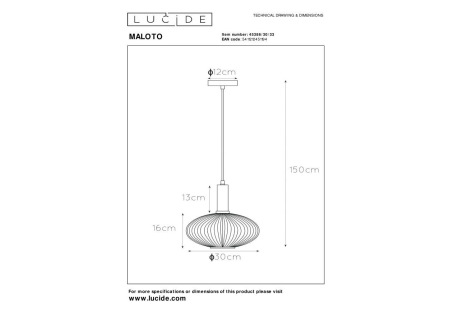 Подвесной светильник Lucide Maloto 45386/30/33