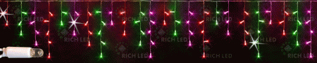 Светодиодная бахрома Rich LED, 3*0.5 м, влагозащитный колпачок, мерцающая, мульти (крас., зелен., розов.), белый провод, RL-i3*0.5F-CW/RGP