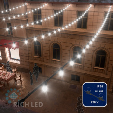 Белт-лайт Rich LED, 2-х проводной, белый, между лампами 40 см, патрон-резина, нарезка кратно 1 м
