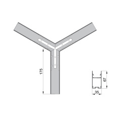 Соединитель  RVE-CONNECT-Y  угловой Y-образный для встраиваемого профиля 35x67 мм.