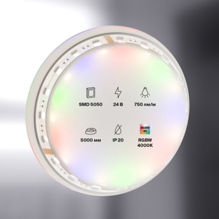 Светодиодная лента 24В 5050 19,2Вт/м RGBW 4000K 5м IP20, 10180