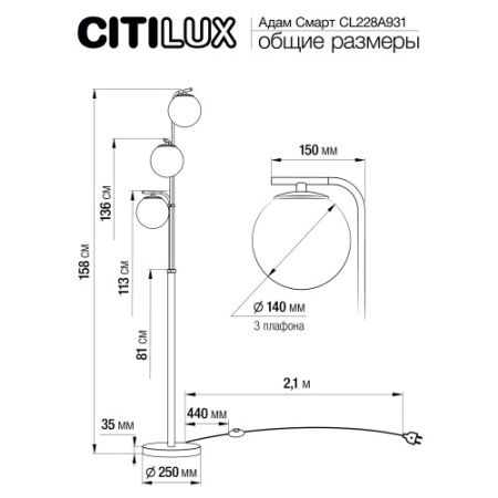 Citilux Адам Смарт CL228A931 RGB LED Умный торшер Матовый Хром