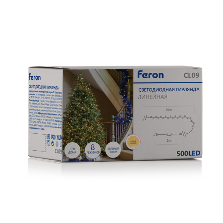 Светодиодная гирлянда Feron CL09 линейная 10м + 2м 230V 2700К, зеленый шнур