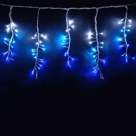 Гирлянда Бахрома с Эффектом Бегущий Огонь 1,75 x 0,4 м Бело-Синяя 24В, 320 LED, Провод Прозрачный Силикон, IP65