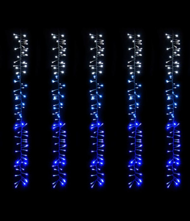 Гирлянда Бахрома с Эффектом Бегущий Огонь 2 x 1 м Бело-Синяя 24В, 320 LED, Провод Прозрачный Силикон, IP65