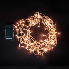 Гирлянда Бахрома на Батарейках с Таймером Оранжево-Розовая, 100 LED, Провод Прозрачный Силикон, IP65