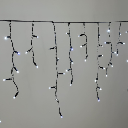 Гирлянда Бахрома 3,1 x 0,5 м Белая с Мерцанием Белого Диода 220В, 120 LED, Провод Черный Каучук 2,3мм, IP65