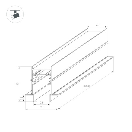 Трек встраиваемый MAG-TRACK-4560-FDW-3000 (BK) (Arlight, IP20 Металл, 5 лет)