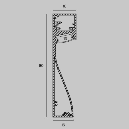 Алюминиевый профиль плинтус с подсветкой 80x18, ALM-8018-B-2M