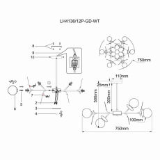 Подвесная люстра Lumien Hall Ilmari LH4136/12P-GD-WT