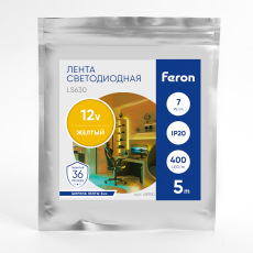 Светодиодная COB лента Feron LS630, 400SMD(2110)/ 7Вт/м 12V 5000*3*1.8мм желтый, IP20, 48950