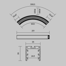 Радиусный профиль 35x35 Ø320мм 1/4 круга черный, ALM-3535R-B-D-90°-0.3M