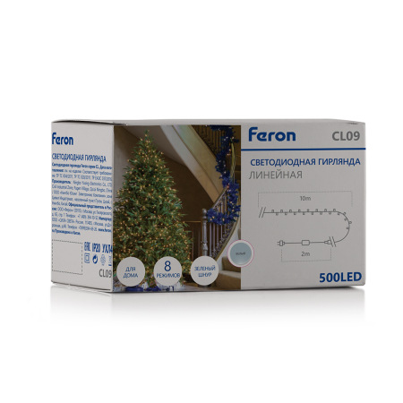 Светодиодная гирлянда Feron CL09 линейная 10м + 2м 230V 5000К, зеленый шнур