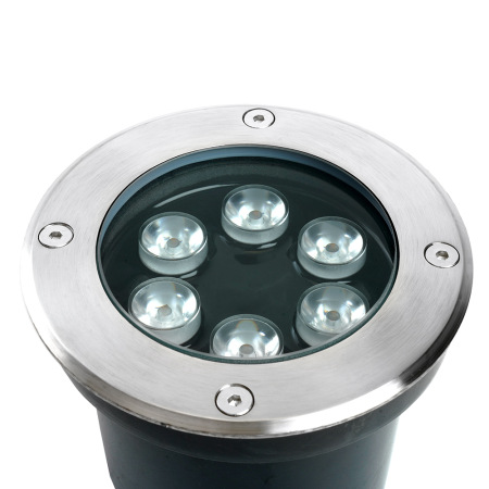 Светодиодный светильник тротуарный (грунтовый) Feron SP2802, 6W, AC12-24V, низковольтный, 3000К, металлик, D120*H90mm, вн.диаметр: 90mm, IP67