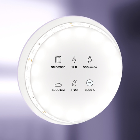 Светодиодная лента 12В 2835 4,8Вт/м 6000K 5м IP20, 10104