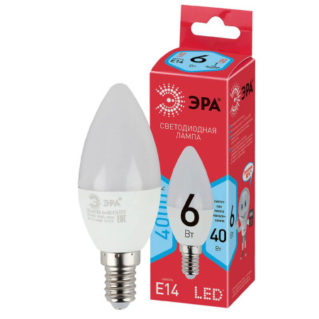 Лампа светодиодная ЭРА E14 6W 4000K матовая ECO LED B35-6W-840-E14 Б0020619