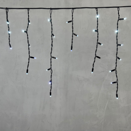 Гирлянда Бахрома 3,1 x 0,5 м Белая с Мерцанием Белого Диода 220В, 120 LED, Провод Черный Каучук, IP65