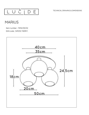 Потолочная люстра Lucide Marius 74114/03/02