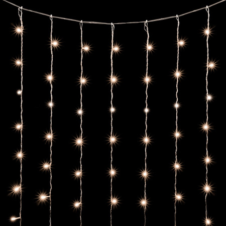 Гирлянда Занавес Облегченный 2 x 3 м Тепло-Белый с Мерцанием Белого Диода 220В, 600 LED, Провод Прозрачный ПВХ, IP54