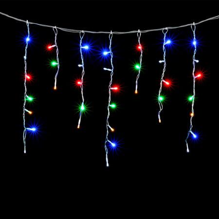 Гирлянда Бахрома 3,1 x 0,5 м Разноцветная с Мерцанием Белого Диода 220В, 150 LED, Провод Прозрачный ПВХ, IP54
