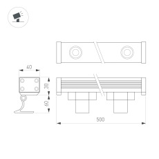 Линейный прожектор AR-LINE-500-9W Warm3000 (GR, 15 deg, 230V) (Arlight, IP65 Металл, 3 года) 052891