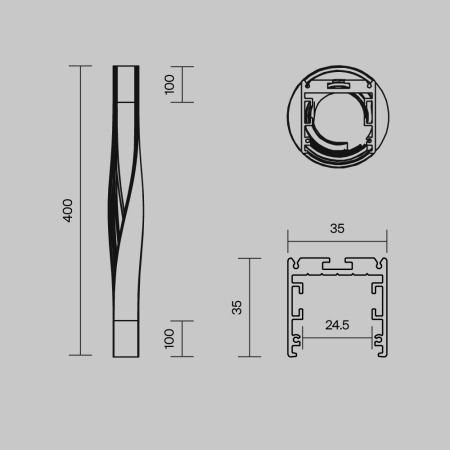 Радиусный профиль 35x35 Twist правый черный, ALM-3535R-B-TR-90°-0.4M