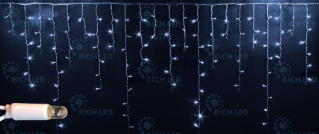 Светодиодная бахрома Rich LED, 3*0.9 м, влагозащитный колпачок, белая, прозрачный провод, RL-i3*0.9-CT/W