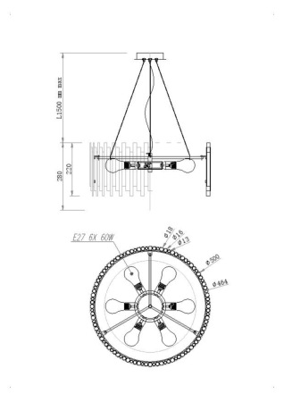 Подвесной светильник Coliseo E27х6, MOD136PL-06BS