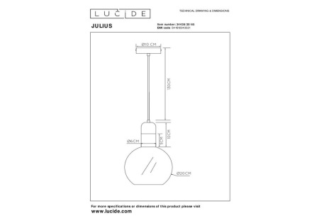 Подвесной светильник Lucide Julius 34438/20/65