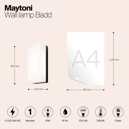 Настенный светильник (бра) Badd 3000K 10Вт IP54, O454WL-L10GF3K