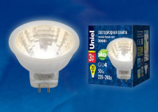 Лампа светодиодная Uniel GU4 3W 3000K прозрачная LED-MR11-3W/WW/GU4/220V GLZ21TR UL-00001702