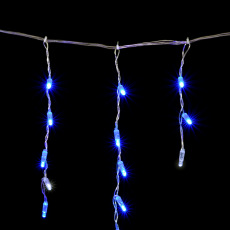 Гирлянда Бахрома с Колпачком 4,9 x 0,5 м Синяя с Мерцанием Белого Диода 220В, 200 LED, Провод Прозрачный ПВХ, IP65