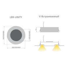 Светильник RVE-LBX-UNITY-300 круг с диском в центре 300x300x100мм