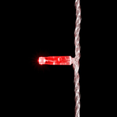 Гирлянда Нить с Колпачком 10м Красная с Мерцанием Белого Диода 24В, 100 LED, Провод Прозрачный ПВХ, IP65