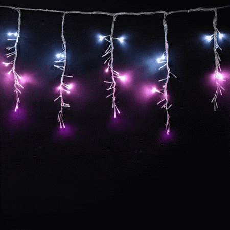 Гирлянда Бахрома с Эффектом Бегущий Огонь 1,75 x 0,4 м Бело-Розовая 24В, 320 LED, Провод Прозрачный Силикон, IP65
