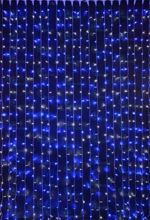 Светодиодная занавеса 300 LED, 16 Ватт, IP54, для улицы и помещения, провод Прозрачный, Свечение: постоянное, RL-CS2*1.5-T/BW
